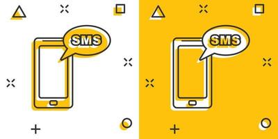 teléfono inteligente de dibujos animados con icono de mensaje en estilo cómico. pictograma de ilustración de teléfono móvil. concepto de salpicadura de teléfono inteligente. vector