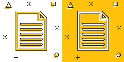 icono de documento de dibujos animados vectoriales en estilo cómico. pictograma de ilustración de signo de página de papel. tenga en cuenta el concepto de efecto de salpicadura empresarial. vector