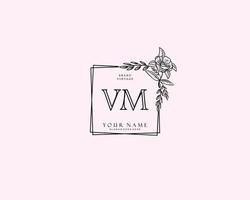 monograma de belleza vm inicial y diseño de logotipo elegante, logotipo de escritura a mano de firma inicial, boda, moda, floral y botánica con plantilla creativa. vector