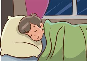 Vector illustration of a boy sleeping in bed.