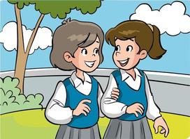 students talking to each other at school cartoon vector