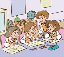 cute kids painting together cartoon vector