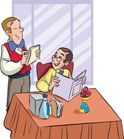 customer and waiter in restaurant cartoon vector