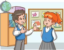 students talking to each other at school cartoon vector