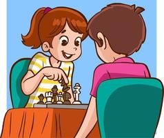children playing chess cartoon vector