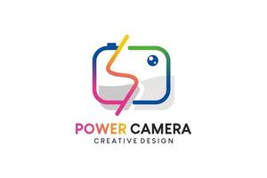 S letter power camera logo design, photography camera logo colorful striped style vector