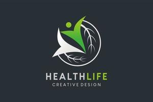 Green eco icon logo design, wellness life, human leaf in abstract style vector