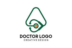 diseño del logotipo del médico, letra en forma de estetoscopio un estilo de línea creativa vector