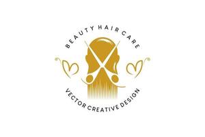 Hair care or beauty hair salon logo design in vintage style vector