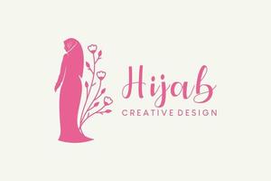 Hijab logo design, hijab boutique, hijab fashion and hijab beauty with creative hijab woman silhouettes vector