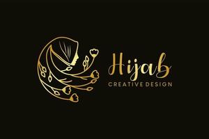 Hijab logo design, hijab boutique, hijab fashion and hijab beauty with hijab woman silhouette and flowers vector