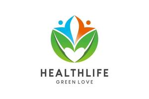 Green eco icon logo design, wellness life, green leaf with modern love vector