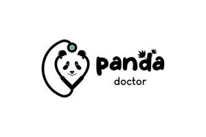 diseño del logotipo del doctor panda con concepto de estetoscopio estilo rayado vector