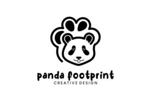 Panda logo design line art style with panda footprint vector