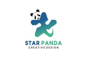 Panda star icon logo design, vector illustration of panda hugging a star