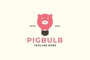 pink pig bulb cartoon logo vector