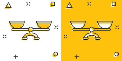 Vector cartoon scale weigher icon in comic style. Weigher sign illustration pictogram. Balance business splash effect concept.