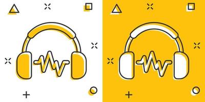 Headphone headset icon in comic style. Headphones vector cartoon illustration pictogram. Audio gadget business concept splash effect.