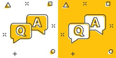 Question and answer icon in comic style. Discussion speech bubble vector cartoon illustration pictogram. Question, answer business concept splash effect.