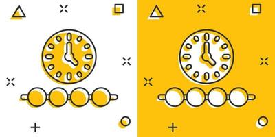 icono de línea de tiempo en estilo cómico. ilustración de vector de dibujos animados de progreso sobre fondo blanco aislado. concepto de negocio de efecto de salpicadura de diagrama.