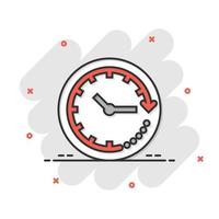 Clock icon in comic style. Watch cartoon vector illustration on white isolated background. Timer splash effect business concept.