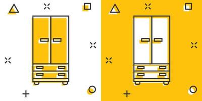 icono de armario de dibujos animados de vector en estilo cómico. pictograma de ilustración de signo de muebles. concepto de efecto de salpicadura de negocio de gabinete.