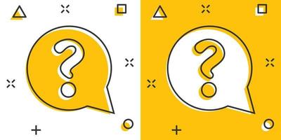 Question mark icon in comic style. Discussion speech bubble vector cartoon illustration pictogram. Question business concept splash effect.