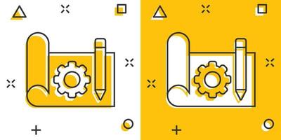 Prototype icon in comic style. Startup cartoon vector illustration on white isolated background. Model development splash effect business concept.