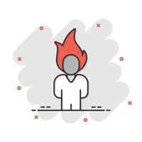 People with flame head icon in comic style. Stress expression cartoon vector illustration on white isolated background. Health problem splash effect business concept.