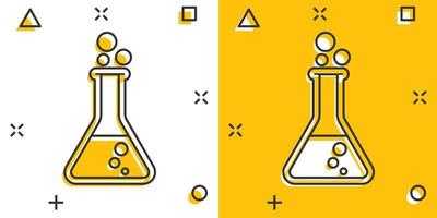 Vector cartoon chemical test tube icon in comic style. Laboratory glassware sign illustration pictogram. Flasks business splash effect concept.
