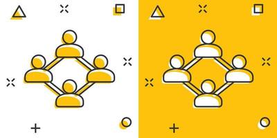 Vector cartoon social network icon in comic style. People connection sign illustration pictogram. Network business splash effect concept.