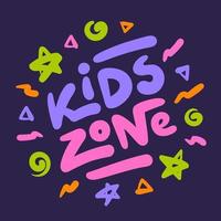 Kids zone banner. Bright text and elements for a children's playroom. Vector illustration on dark background.