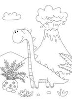 Diplodocus de dinosaurio de dibujos animados divertidos. ilustración vectorial en blanco y negro para colorear libro vector