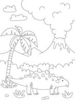 Funny cartoon dinosaur Ankylosaurus. Black and white vector illustration for coloring book