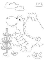 Funny cartoon dinosaur. Black and white vector illustration for coloring book