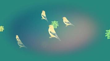 fond de conception d'art de printemps, d'oiseaux et d'animation de mots chinois video