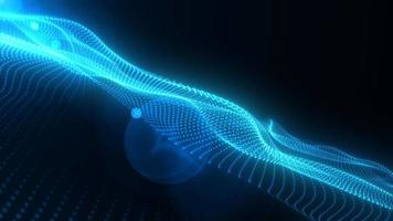 Abstract blue glowing waves from particles and dots energy magical futuristic hi-tech, abstract background. Video 4k, motion design