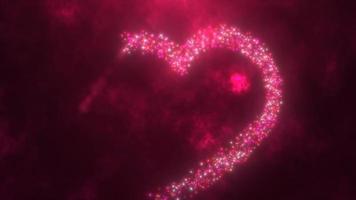 coração de amor vermelho brilhante feito de partículas em um fundo vermelho festivo para dia dos namorados. vídeo 4k, design de movimento video