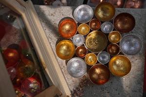 christmas tree decorations at street market photo