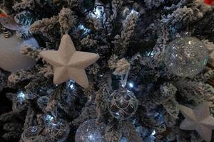 christmas tree decorations at street market photo