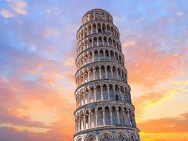 pisa leaning tower close up detail view at sunset photo