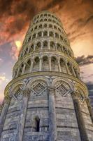 pisa leaning tower close up detail view at sunset photo