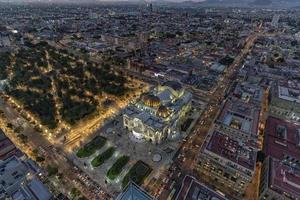 Mexico city arts palace aerial night view photo