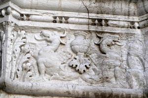 VENICE, ITALY - SEPTEMBER 15 2019 - doge ducal palace capital of column wayside sculpture detail photo