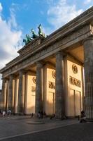 Berlin, Germany-august 8, 2022-particular of Brandeburg gate during a sunset photo