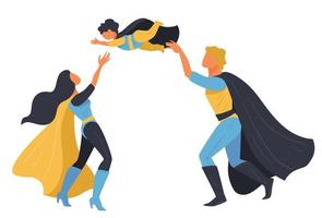 Family of super heroes, mom and father with son vector