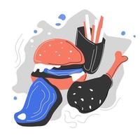 Burger and french fries, bad nutrition habits vector