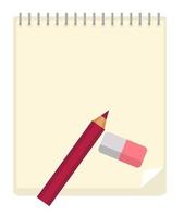 Notepad for taking notes and pencil with eraser vector