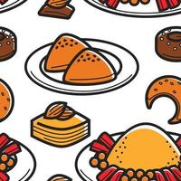 Tunisia traditional food bakery products and couscous seamless pattern vector