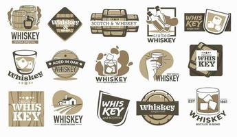 Whiskey brewing company and production labels vector